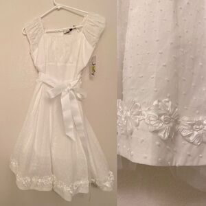 Jody California vintage fit and flare white Swiss dot embroidered lace dress 7/8